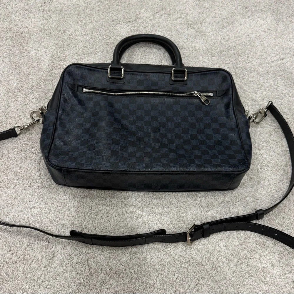 Louis Vuitton Navy Checkered Briefcase/laptop Bag
